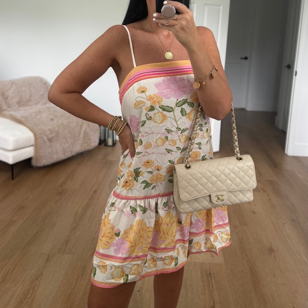 Floral Spaghetti-Strap Summer Dress in Cream and Pink